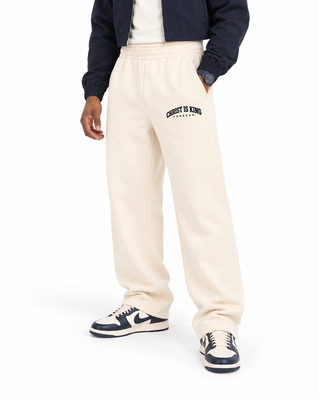 Chief Of Sinners Essential Oversized Boxy Fit Fleece Hoodie — Apricot bottoms, male fit detail