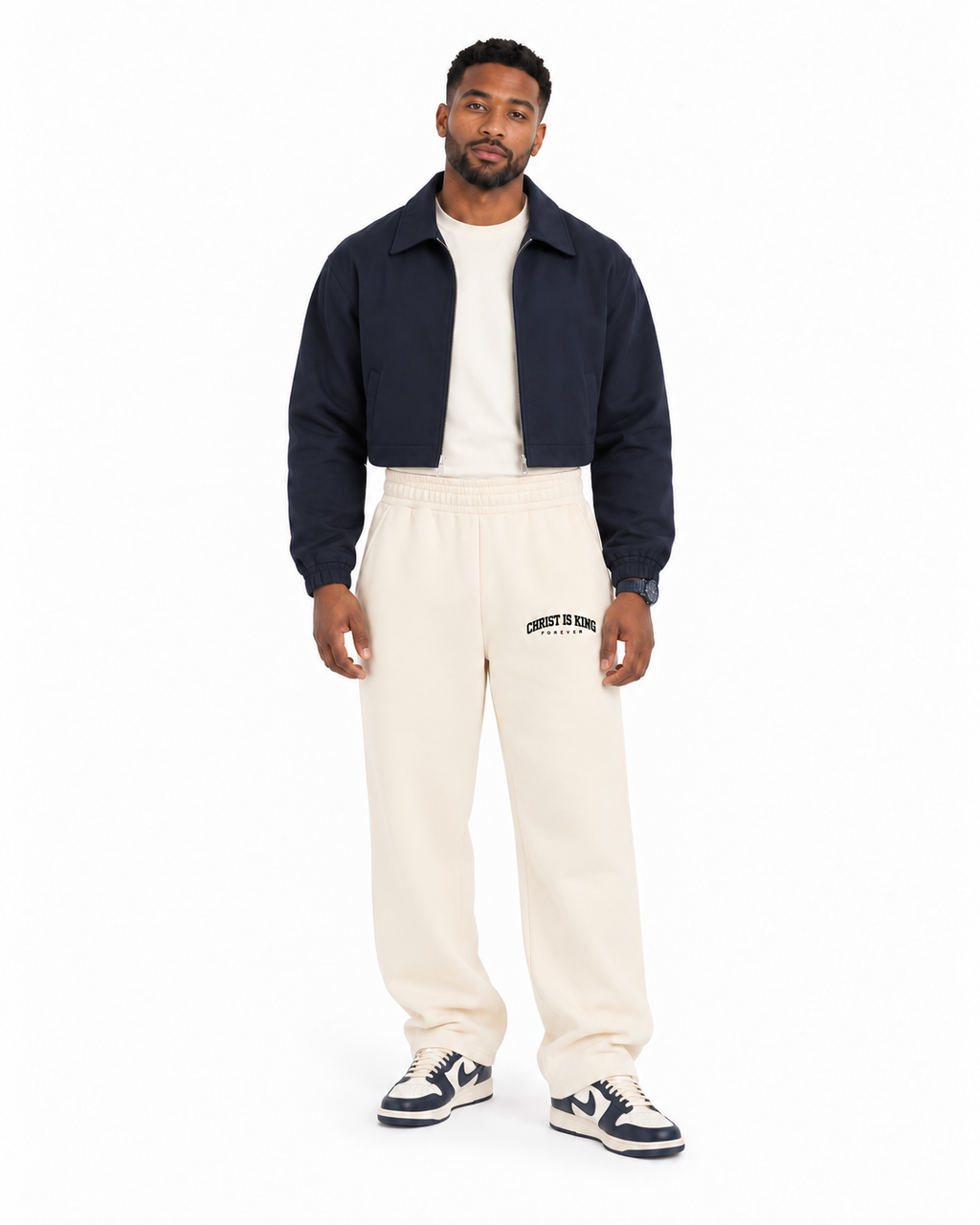 Chief Of Sinners Essential Oversized Boxy Fit Fleece Hoodie — Apricot bottoms, male front outfit