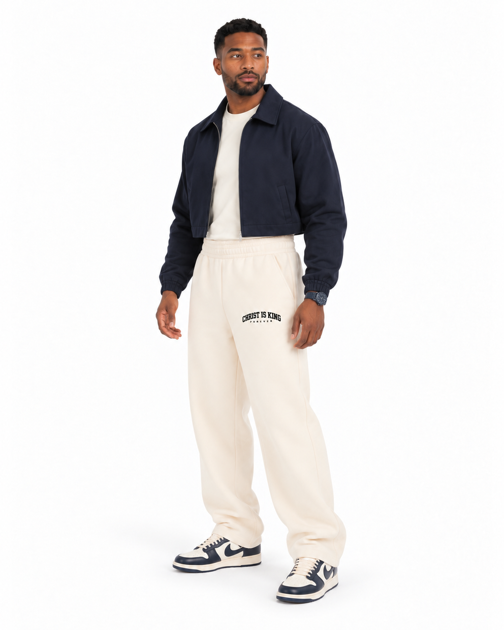 Chief Of Sinners Essential Oversized Boxy Fit Fleece Hoodie — Apricot bottoms, male side outfit