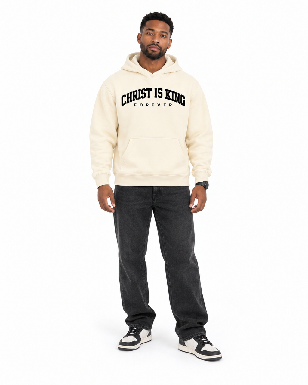 Chief Of Sinners Essential Oversized Boxy Fit Fleece Hoodie — Apricot hoodie, male front outfit