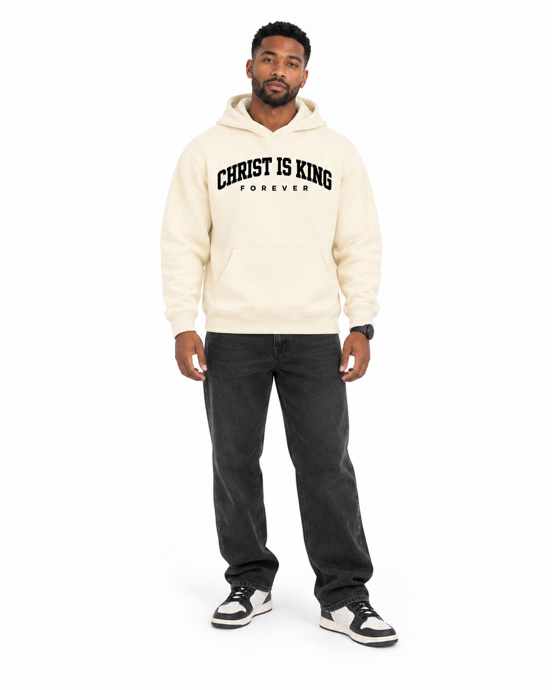 Chief Of Sinners Essential Oversized Boxy Fit Fleece Hoodie — Apricot hoodie, male front outfit