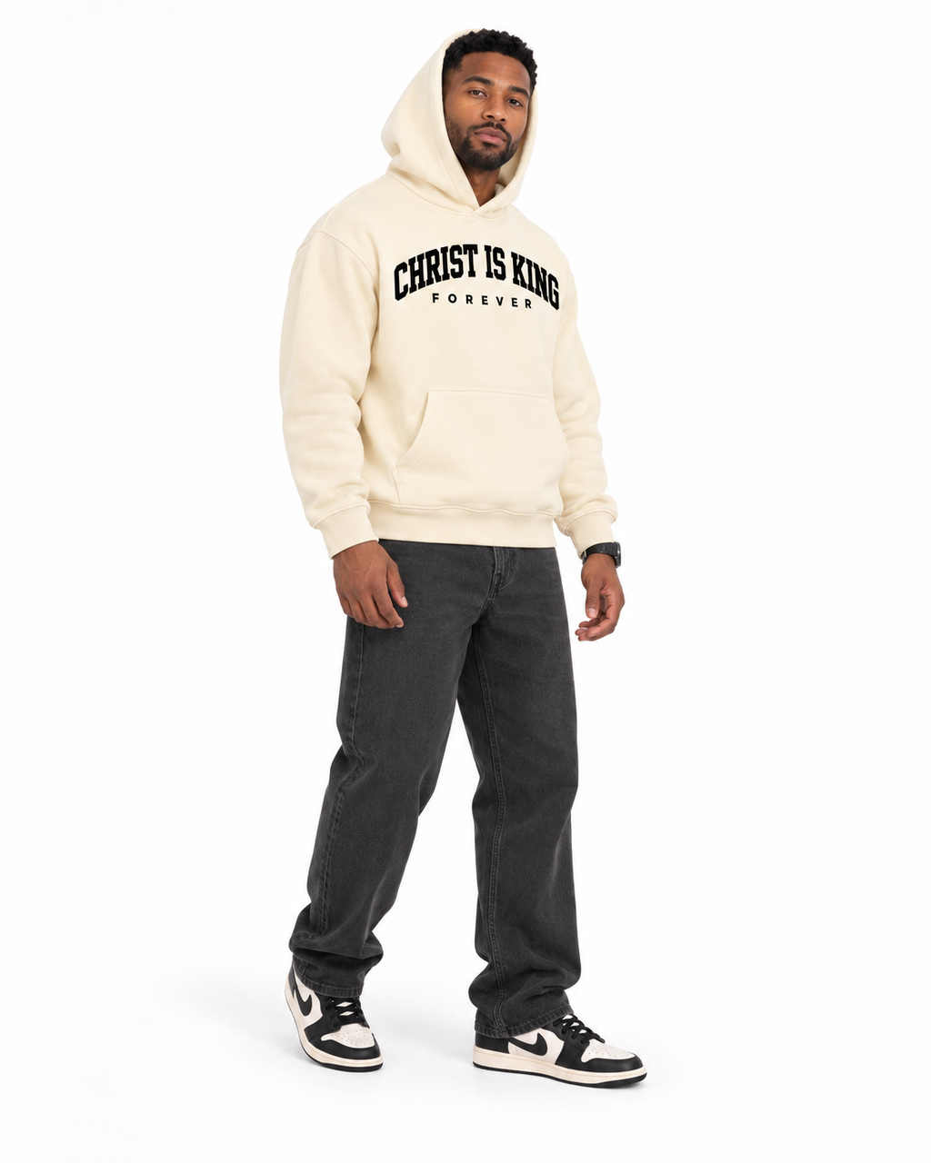 Chief Of Sinners Essential Oversized Boxy Fit Fleece Hoodie — Apricot hoodie, male three-quarter outfit
