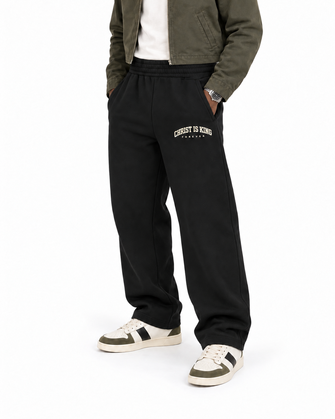 Chief Of Sinners Essential Oversized Boxy Fit Fleece Hoodie — Black bottoms, male fit detail