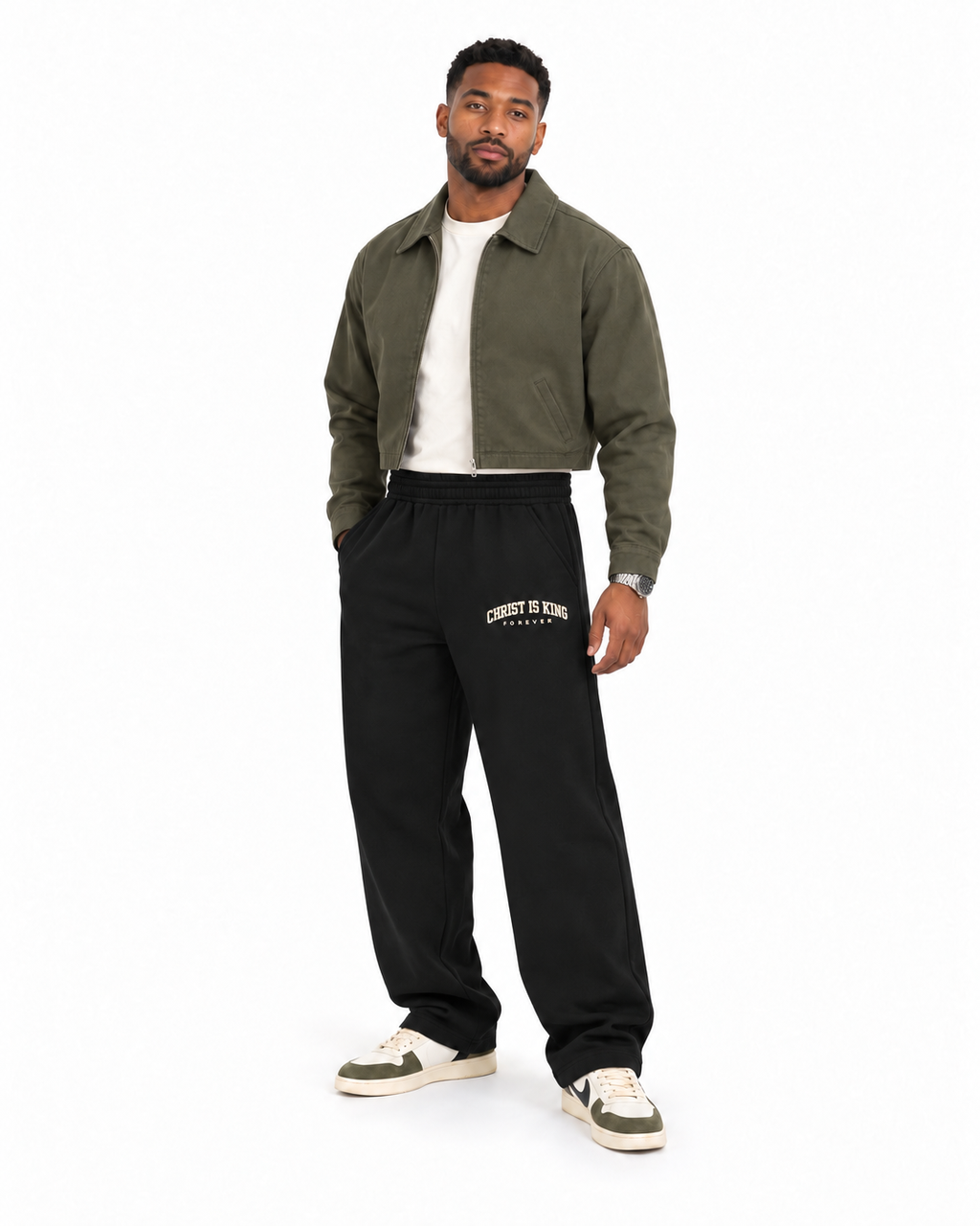 Chief Of Sinners Essential Oversized Boxy Fit Fleece Hoodie — Black bottoms, male side outfit