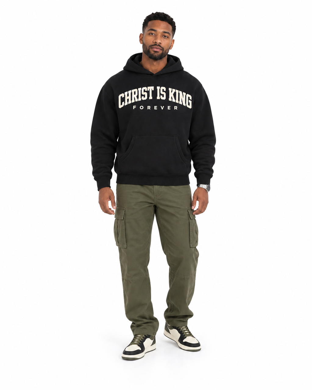 Chief Of Sinners Essential Oversized Boxy Fit Fleece Hoodie — Black hoodie, male front outfit
