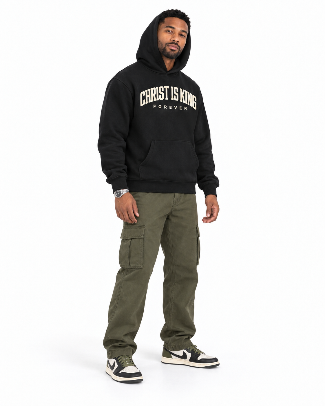 Chief Of Sinners Essential Oversized Boxy Fit Fleece Hoodie — Black hoodie, male three-quarter outfit