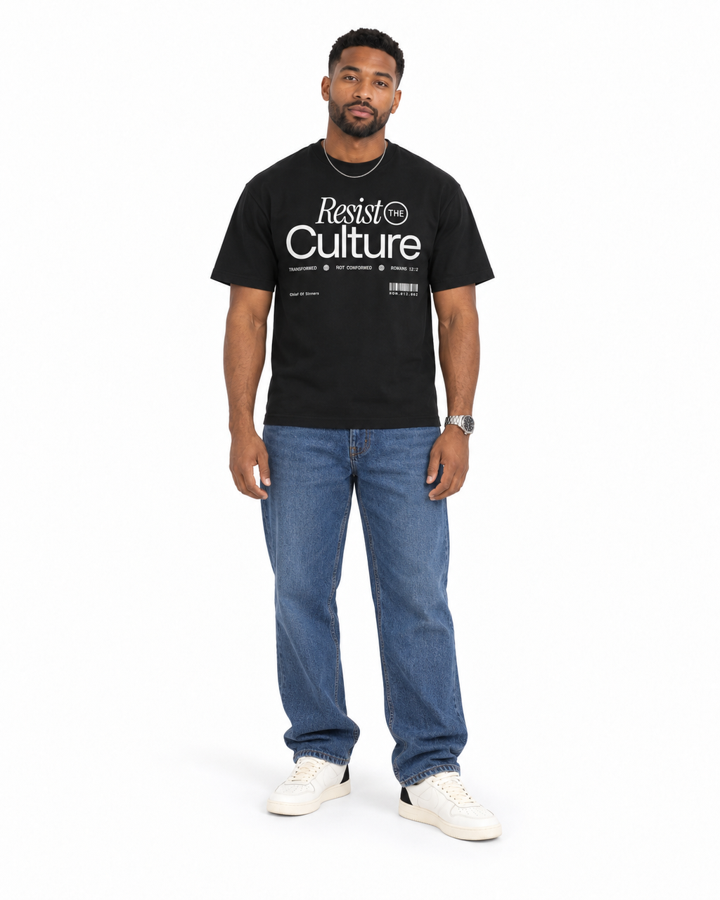 Chief Of Sinners Staple Tee — Black tee, male front outfit