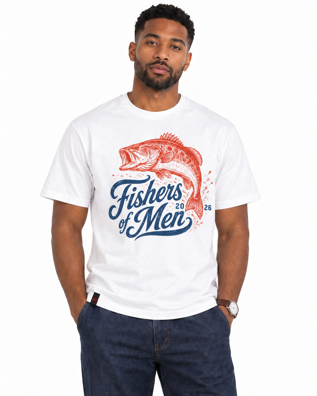 Chief Of Sinners Staple Tee — white tee, male close-up