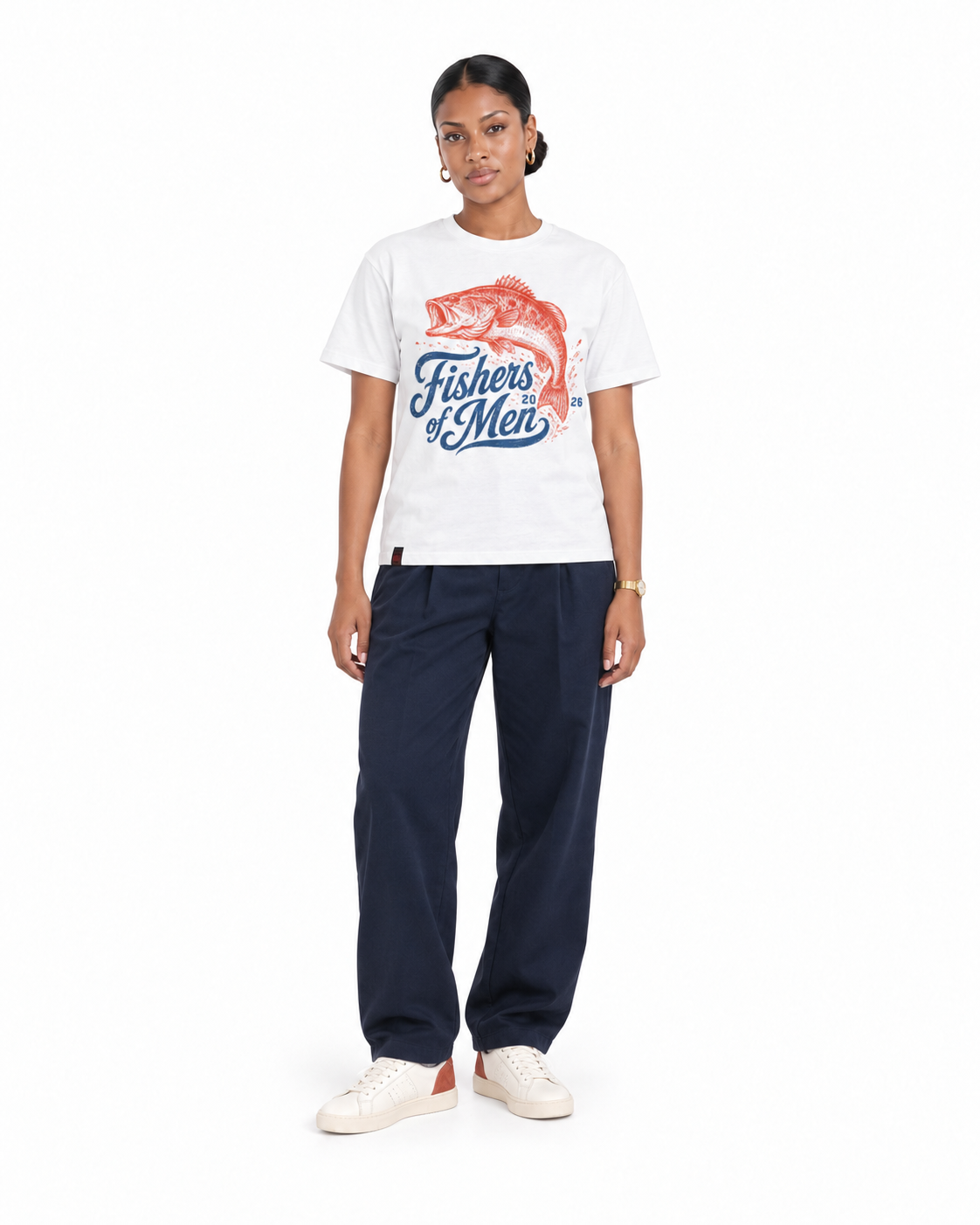 Chief Of Sinners Staple Tee — white tee, female front outfit
