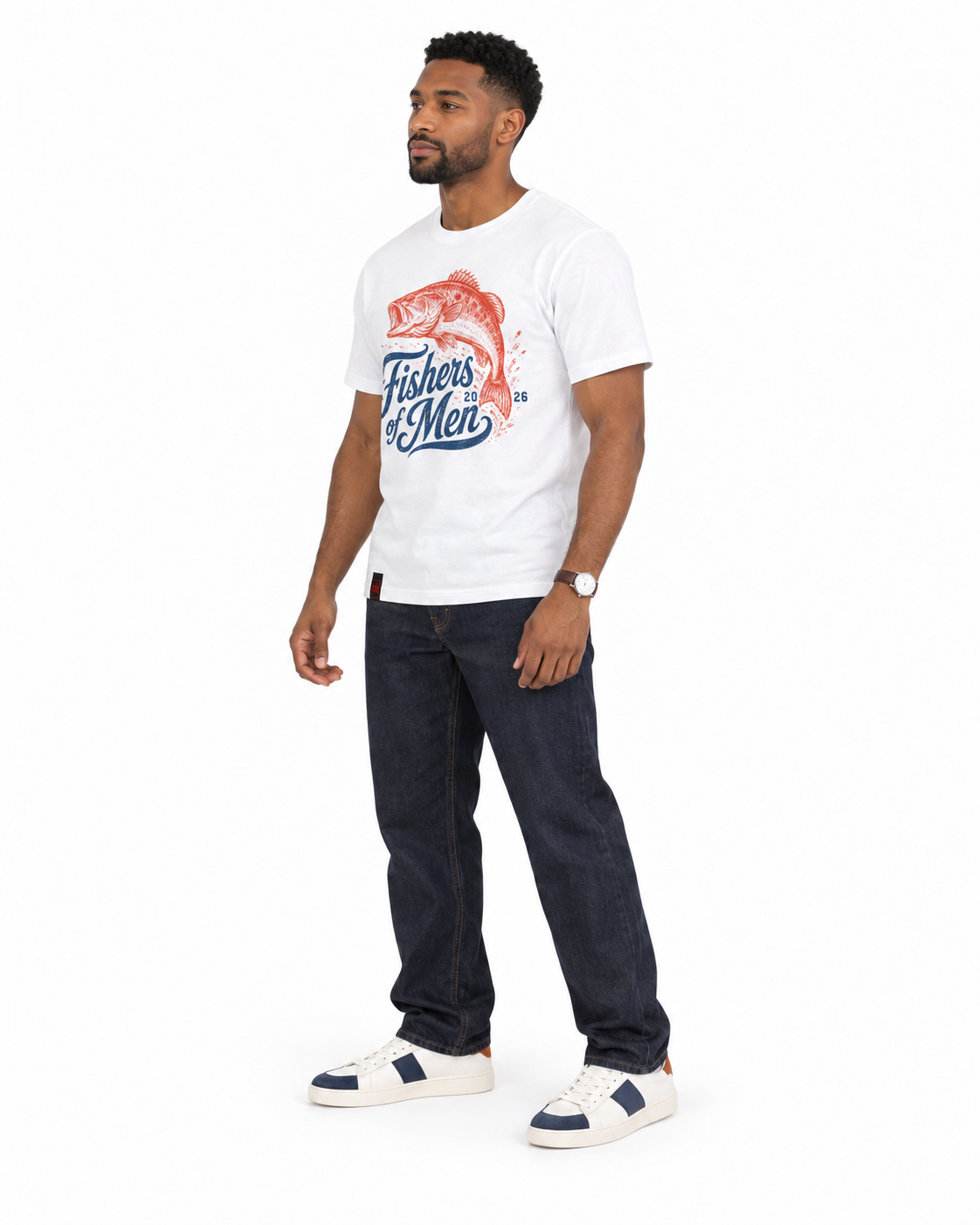 Chief Of Sinners Staple Tee — white tee, male three-quarter outfit