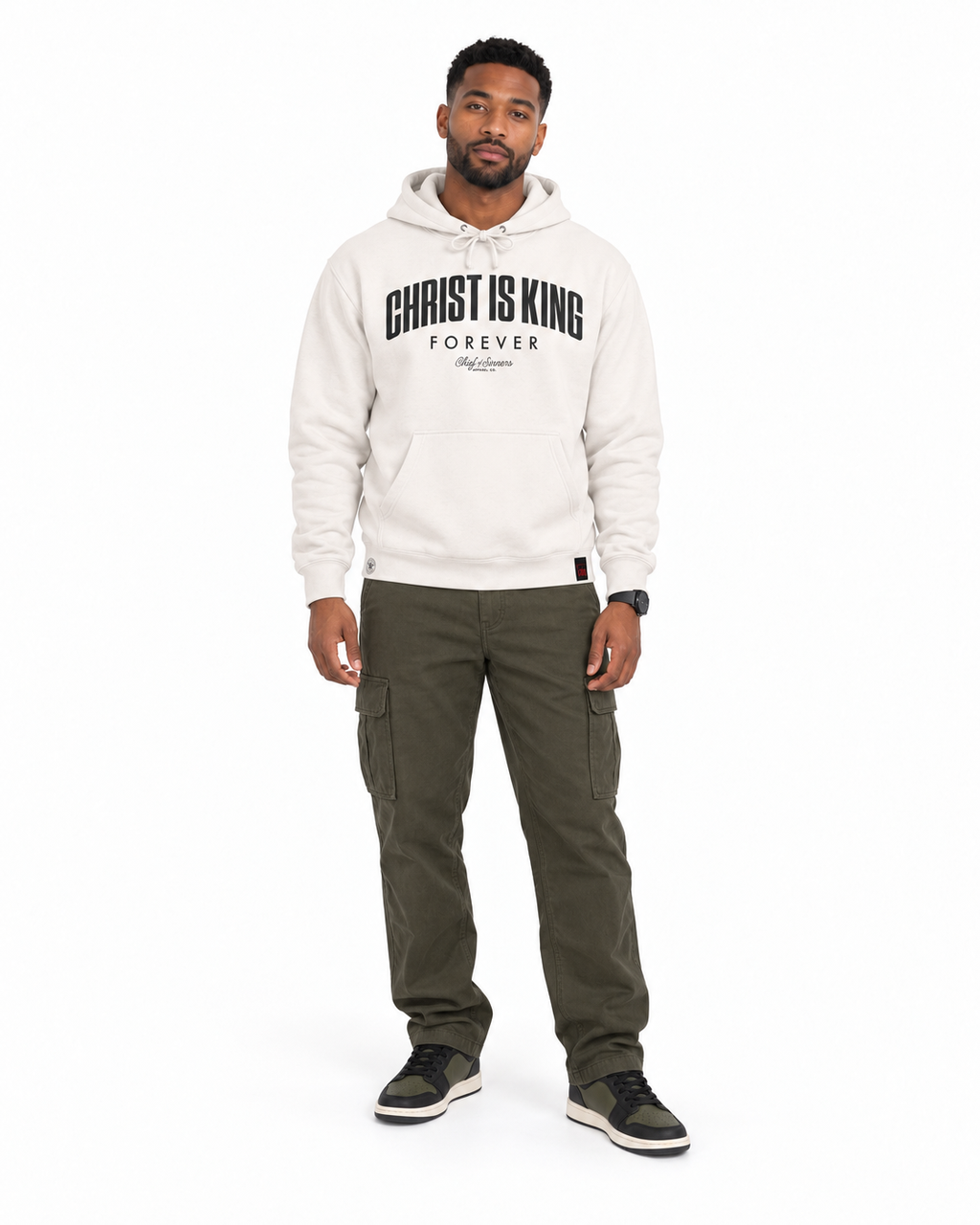 Chief Of Sinners independent pullover hoody — Bone hoodie, male front outfit