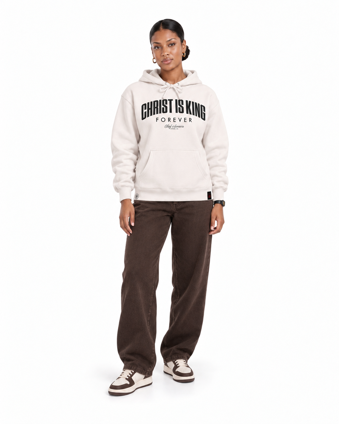 Chief Of Sinners independent pullover hoody — Bone hoodie, female front outfit