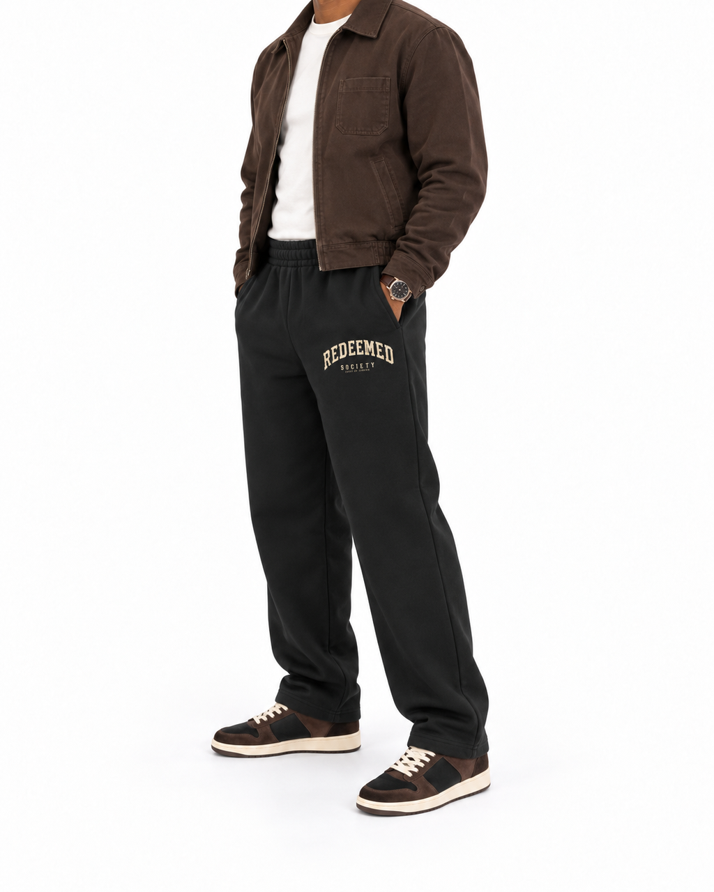 Chief Of Sinners Essential Oversized Boxy Fit Fleece Hoodie — Black bottoms, male fit detail