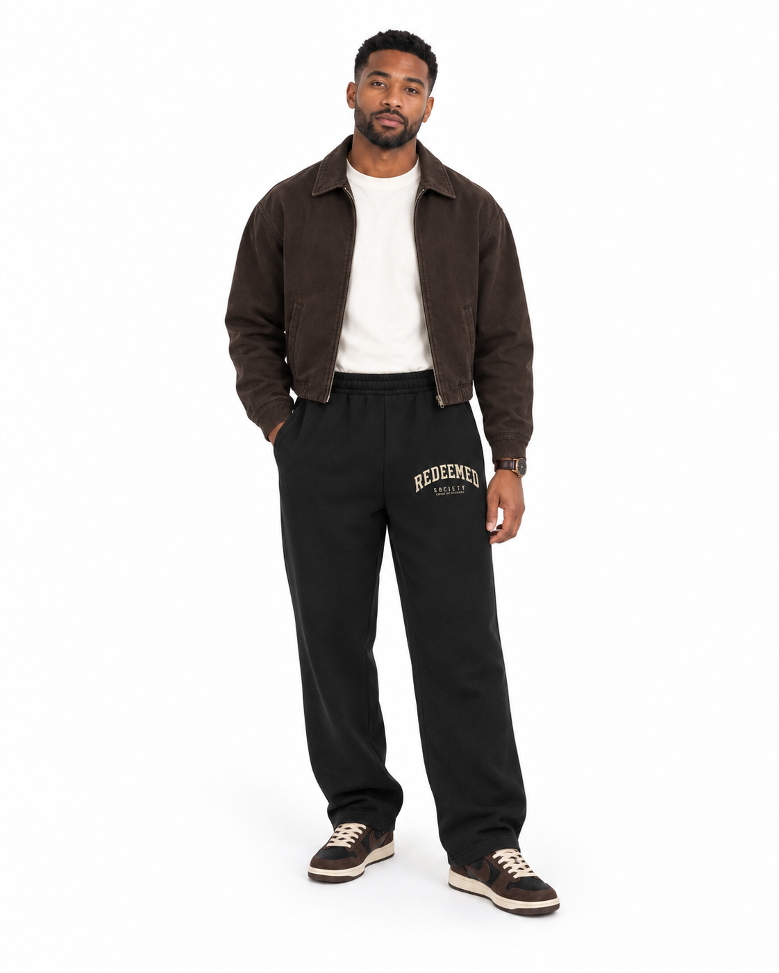 Chief Of Sinners Essential Oversized Boxy Fit Fleece Hoodie — Black bottoms, male front outfit