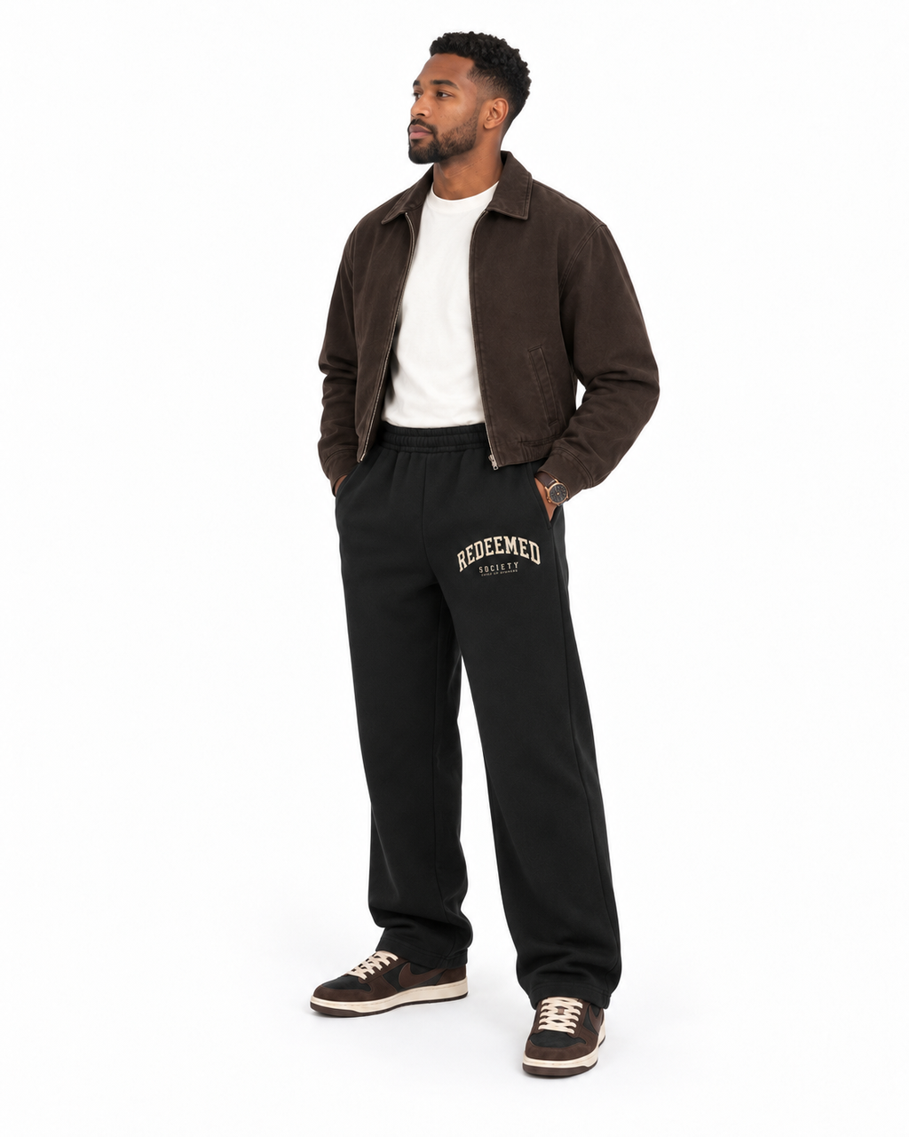 Chief Of Sinners Essential Oversized Boxy Fit Fleece Hoodie — Black bottoms, male side outfit