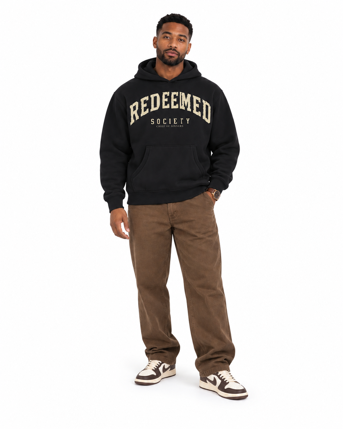 Chief Of Sinners Essential Oversized Boxy Fit Fleece Hoodie — Black hoodie, male front outfit