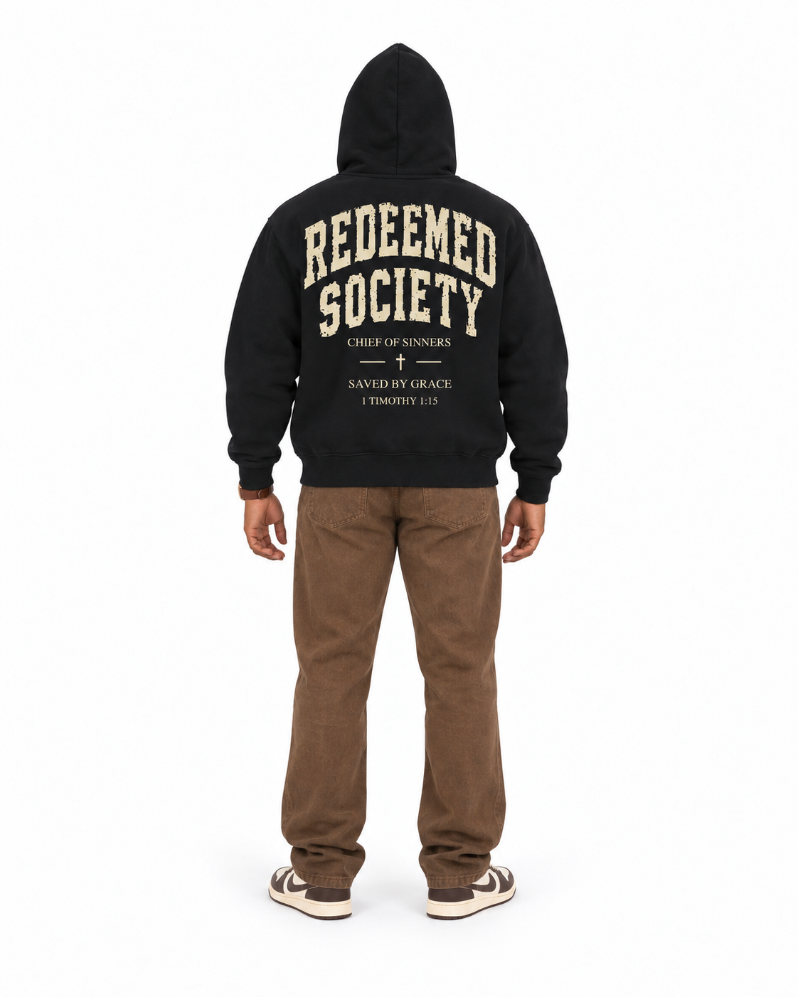 Chief Of Sinners Essential Oversized Boxy Fit Fleece Hoodie — Black hoodie, male back outfit